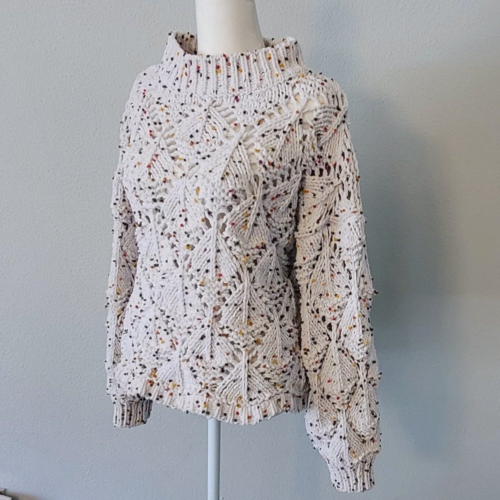 Heavy Knit White Cream Multicolor Metallic Sweater